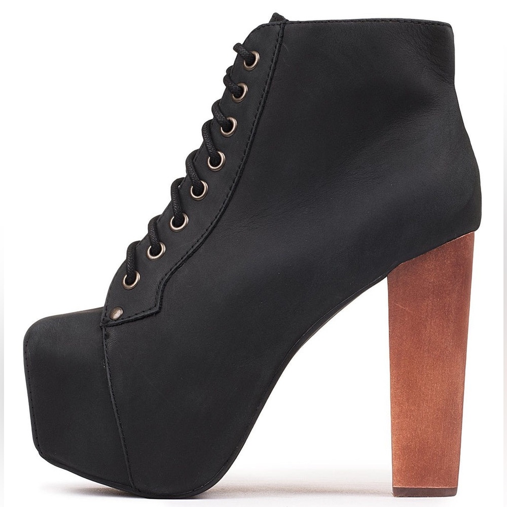 Jeffrey Campbell ‘Lita’ Platform Laced Up Booties Black Leather Size 8